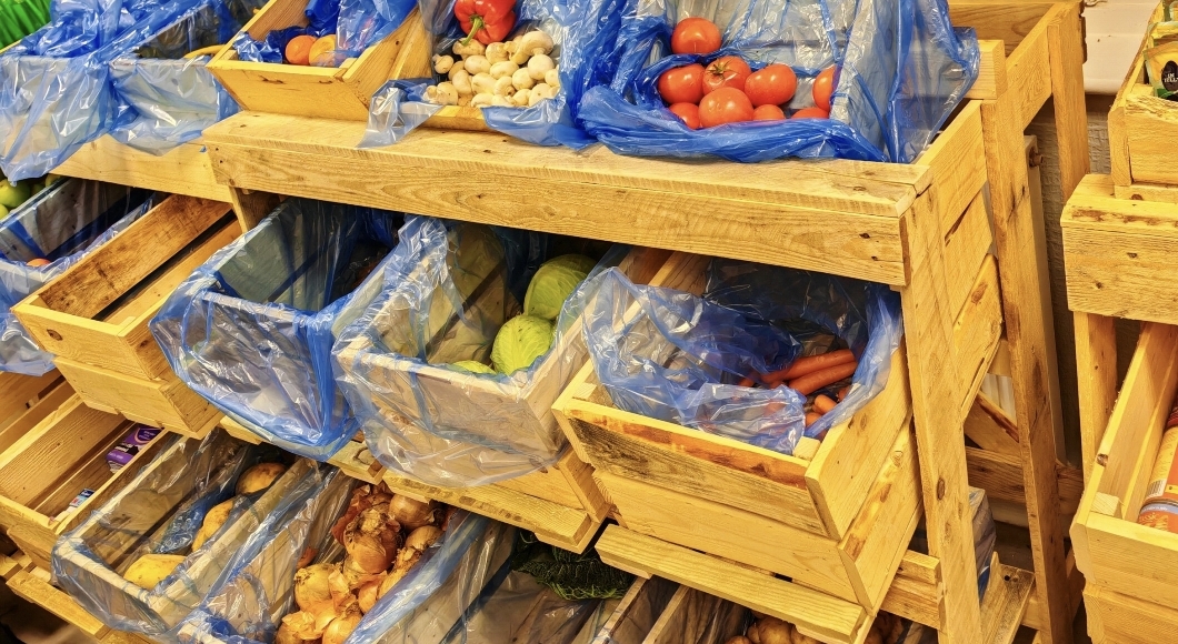 Baskets of colourful vegetables